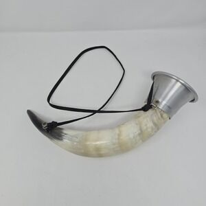 Vintage‎ Collectible Hunting Bovine Horn Wine Drinking Cup Glass Bull Horn Chain